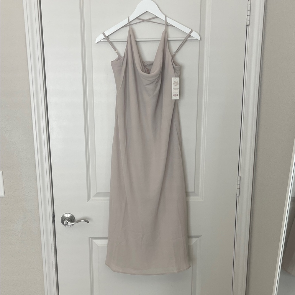 NWT Show Me Your Mumu Verona Cowl Neck Dress-Beige Rose